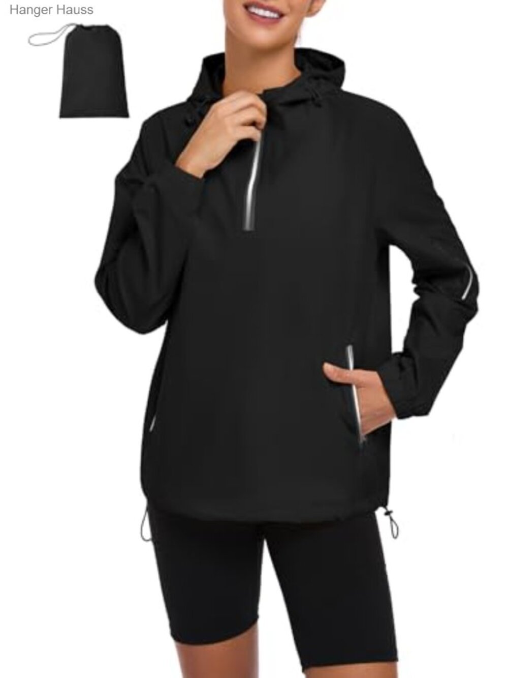 Packable Waterproof Windproof Women's Rain Jacket with Hood 1/4 Zip Lightweight
